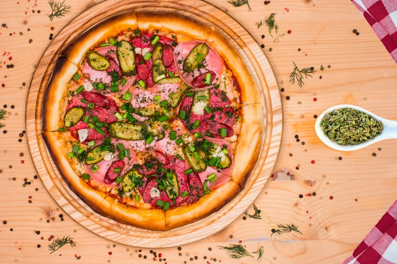 Meat Feast pizza loaded with ham, beef and sausage